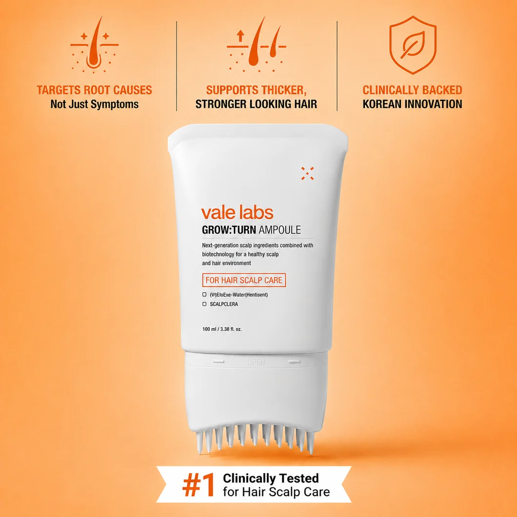 Vale Labs GROW:TURN Ampoule with applicator head, #1 clinically tested for hair scalp care